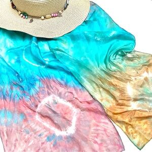 Artisan SILK watercolour scarf/wrap w shabby chic resort vibe